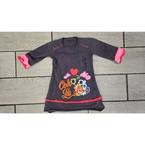 Oilily Kids Gray Pink Ooh La La Fleece Sweatshirt Dress Size 92 2T Pockets